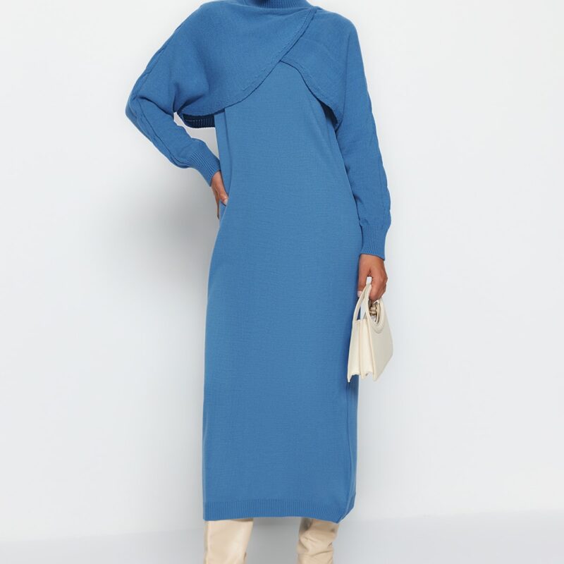 Trendyol Indigo Bolero Detailed Knitwear Dress Suit