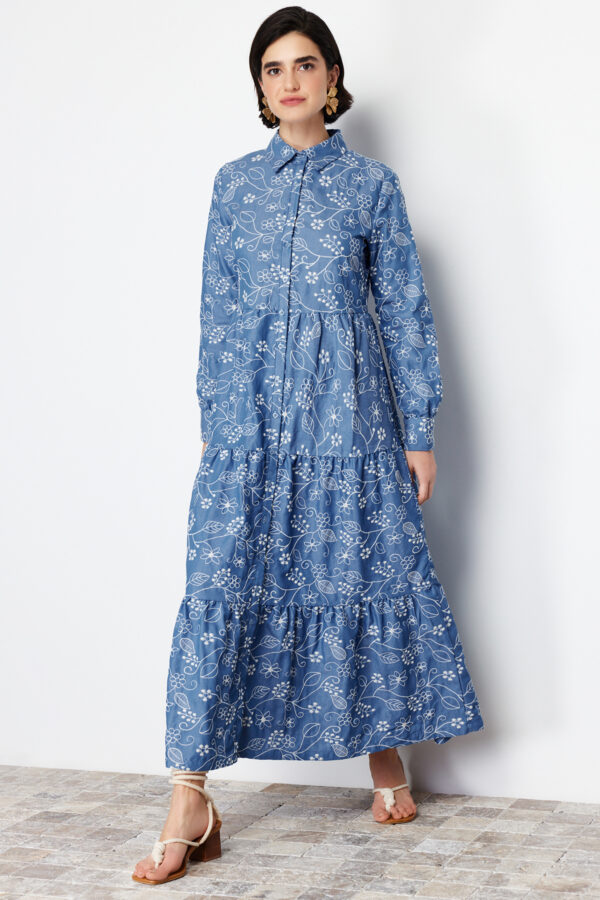 Trendyol Indigo Cotton Woven Shirt Dress