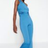 Trendyol Indigo One-Shoulder Gathered and Flare Knitted Two Piece Set