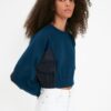 Trendyol Indigo Parachute Fabric Sleeve Detailed Crop Knitted Slim Sweatshirt
