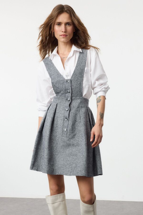 Trendyol Indigo Plain Buttoned Mini Woven Dress