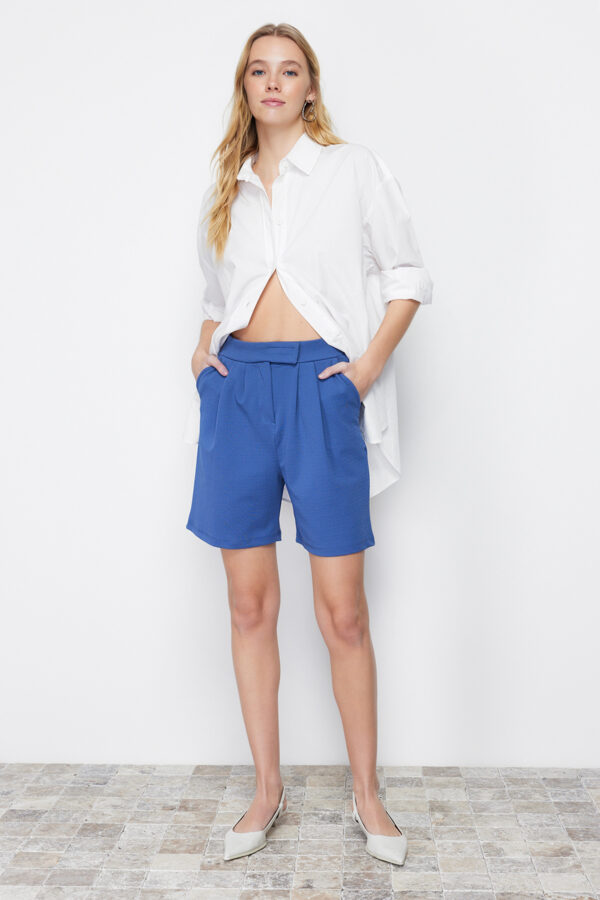 Trendyol Indigo Pleated Velcro Closure Knitted Shorts & Bermuda