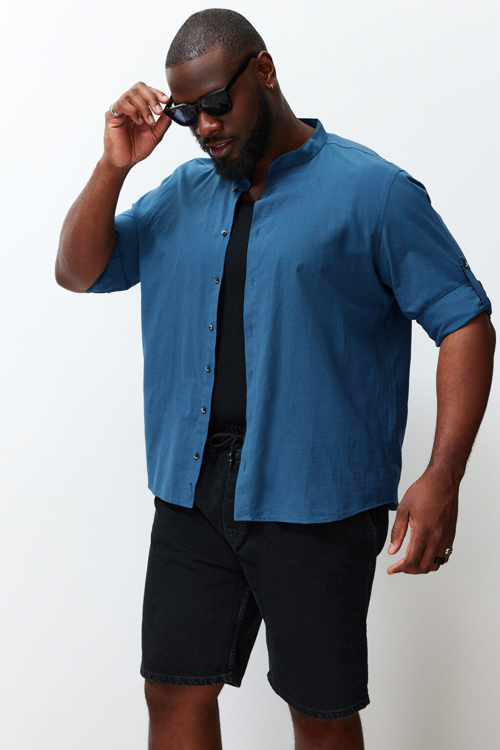 Trendyol Indigo Regular Fit Comfortable Collar Basic Plus Size Shirt