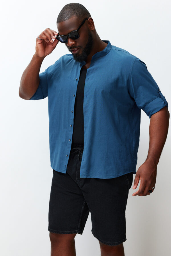 Trendyol Indigo Regular Fit Comfortable Collar Basic Plus Size Shirt
