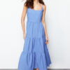Trendyol Indigo Skirt Waist Opening Cotton Blend Maxi Woven Dress
