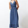 Trendyol Indigo Straight Skirt Ruffled V-Neck Strap Maxi Ribbed Flexible