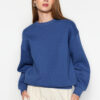 Trendyol Indigo Thick Fleece Regular/Normal Fit Crew Neck Basic Knitted Sweatshirt