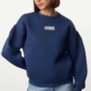 Trendyol Indigo Thick Inside Fleece Minimal Printed Balloon Sleeve Knitted Sweatshirt