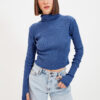 Trendyol Indigo Turtleneck Finger részletes bordázott kötött blúz