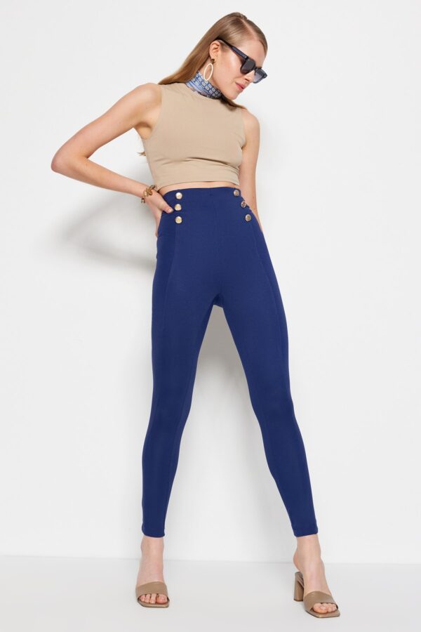 Trendyol Indigó arany gomb Részlet kontúrozás Magas derékú reteszelés Intelligens kötött leggings