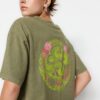 Trendyol Khaki 100% Cotton Faded Effect Back Printed Crop Crew Neck Knitted T-Shirt