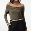 Trendyol Khaki Asymmetric Collar Knitted Bodysuit