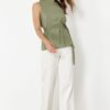 Trendyol Khaki Belted Crew Neck Sleeveless Woven Blouse