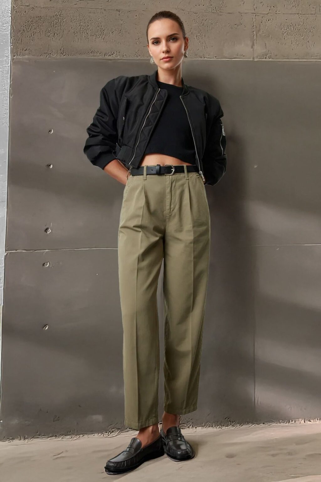 Trendyol Khaki Belted High Waist Mom Jeans