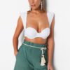 Trendyol Khaki Belted Woven Ruffled 100% Cotton Shorts & Bermuda