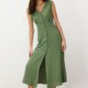 Trendyol Khaki Buttoned Sleeveless Midi Woven Shirt Dress