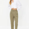 Trendyol Khaki Cotton Carrot Pattern Stripe Detail Woven Trousers