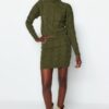 Trendyol Khaki Crop High Neck Knitwear Two Piece Set