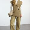 Trendyol Khaki Double Breasted Closure Woven Fabric Vest with Buckle Accessories