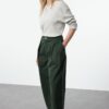 Trendyol Khaki Elastic Waist High Waist Barrel Trousers