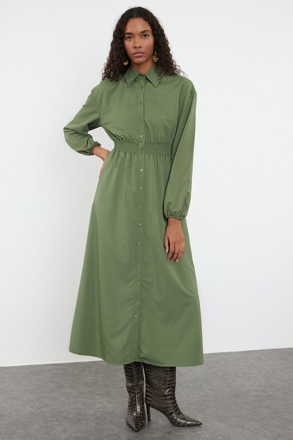 Trendyol Khaki Elastic Waist Woven Dress