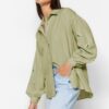 Trendyol Khaki Embroidered Cotton Woven Shirt