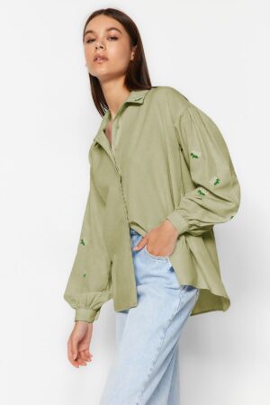 Trendyol Khaki Embroidered Cotton Woven Shirt Trendyol Khaki Embroidered Cotton Woven Shirt