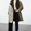 Trendyol Khaki Fur Collar Oversize Long Coat