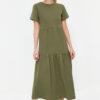 Trendyol Khaki Gathered Short Sleeve Knitted Maxi Dress