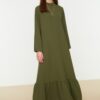 Trendyol Khaki High Neck Elastic Aerobin Woven Dress
