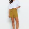 Trendyol Khaki High Waist Denim Shorts With Pocket Detailed Belt