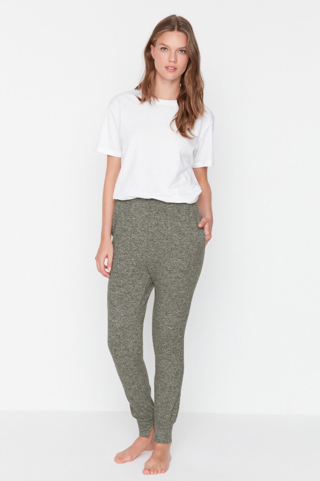 Trendyol Khaki Marked Pocket Detailed Pajama Bottoms with a soft