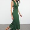Trendyol Khaki Midi Knitted Tie-Up Beach Dress