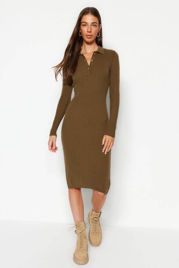 Trendyol Khaki Midi kötöttáru póló nyakú ruha
