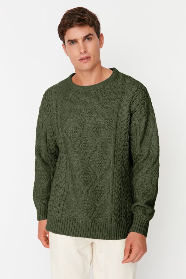 Trendyol Khaki Oversize Crew Neck Hair Knit Sweater
