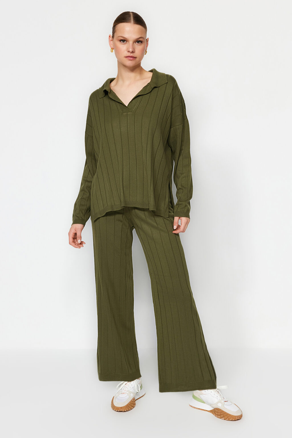 Trendyol Khaki Oversize kötöttáru kétrészes szett