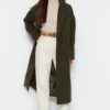 Trendyol Khaki Oversize széles vágású hosszú gyapjú kasmír kabát