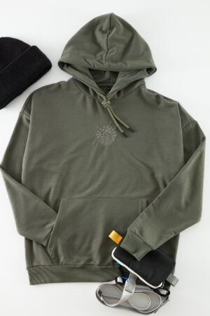 Trendyol Khaki Oversize/Wide Cut Hooded Floral Embroidered Sweatshirt