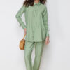 Trendyol Khaki Pleat Detailed Woven Linen Look Shirt Trousers Bottom Top Suit