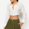 Trendyol Khaki Pleated Mini Denim Shorts Skirt