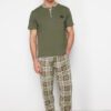 Trendyol Khaki Regular Fit Plaid Knitted Pajama Set