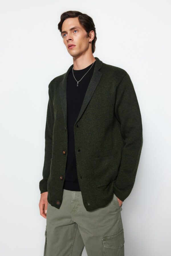 Trendyol Khaki Regular Fit Wool Collar Knitwear Cardigan