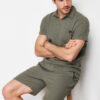 Trendyol Khaki Regular/Normal Cut Polo Collar Labeled T-Shirt Shorts Tracksuit Set