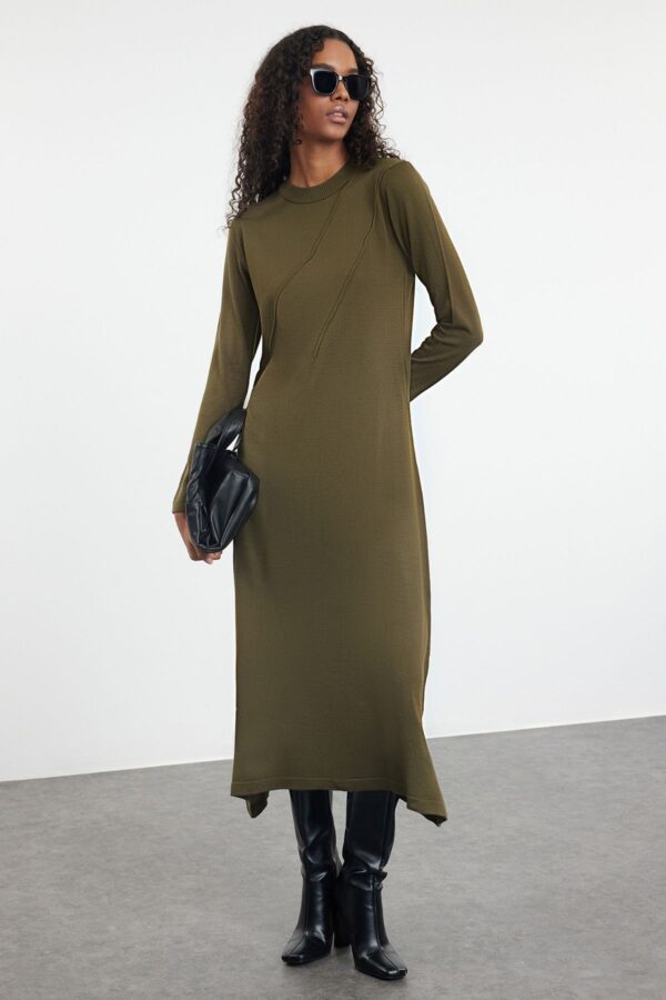 Trendyol Khaki Rib Detailed Knitwear Dress