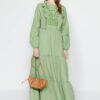 Trendyol Khaki Ruffle Detailed Embroidered Woven Dress