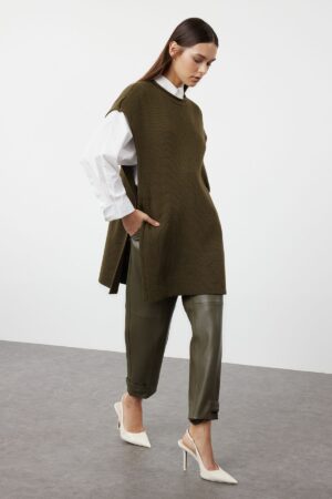 Trendyol Khaki Side Tie Accessory Detailed Thessaloniki Knitted Knitwear Sweater Trendyol Khaki Side Tie Accessory Detailed Thessaloniki Knitted Knitwear Sweater