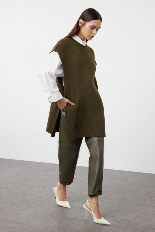 Trendyol Khaki Side Tie Accessory Detailed Thessaloniki Knitted Knitwear Sweater Trendyol Khaki Side Tie Accessory Detailed Thessaloniki Knitted Knitwear Sweater