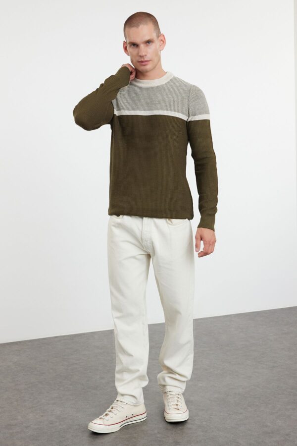 Trendyol Khaki Slim Fit Crew Neck Color Block Knitwear Sweater