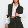 Trendyol Khaki Stone Accessory Mini Skater/Knitted Waistless Skirt