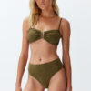 Trendyol Khaki Strapless Accessory Glitter Premium Fabric Brazilian Bikini Set